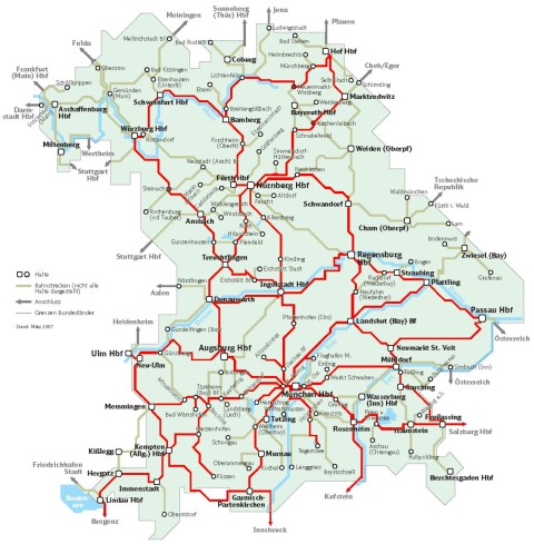 Bajorország vasúti térképe