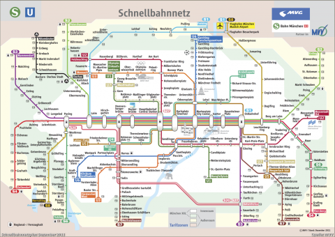 A Müncheni S-Bahn sematikus térképe